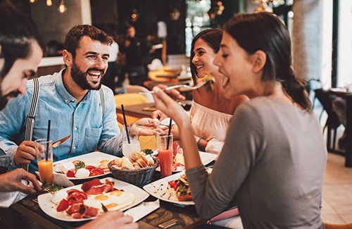 Enjoying a meal at a restaurant